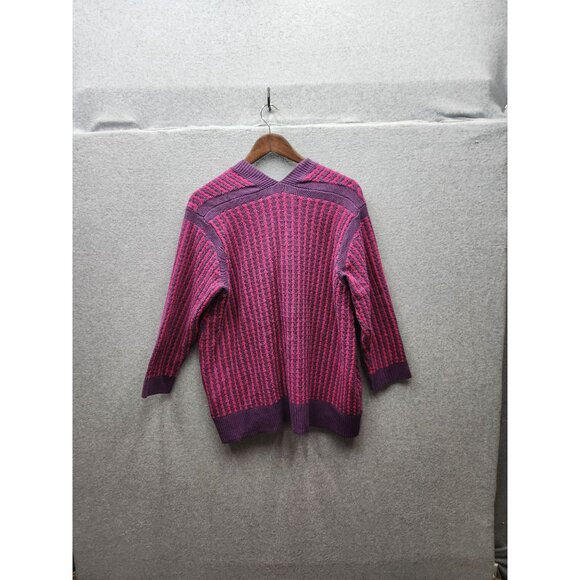 Logo Lori Goldstein Purple & Pink Striped Button Front Cardigan Sweater L 60% Co - Picture 4 of 4